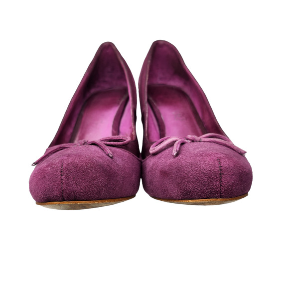 Aldo Shoes Womens 39 8.5 Purple Suede Bow Tie Heels Closed Toe Dressy Cone Heel - Picture 6 of 12
